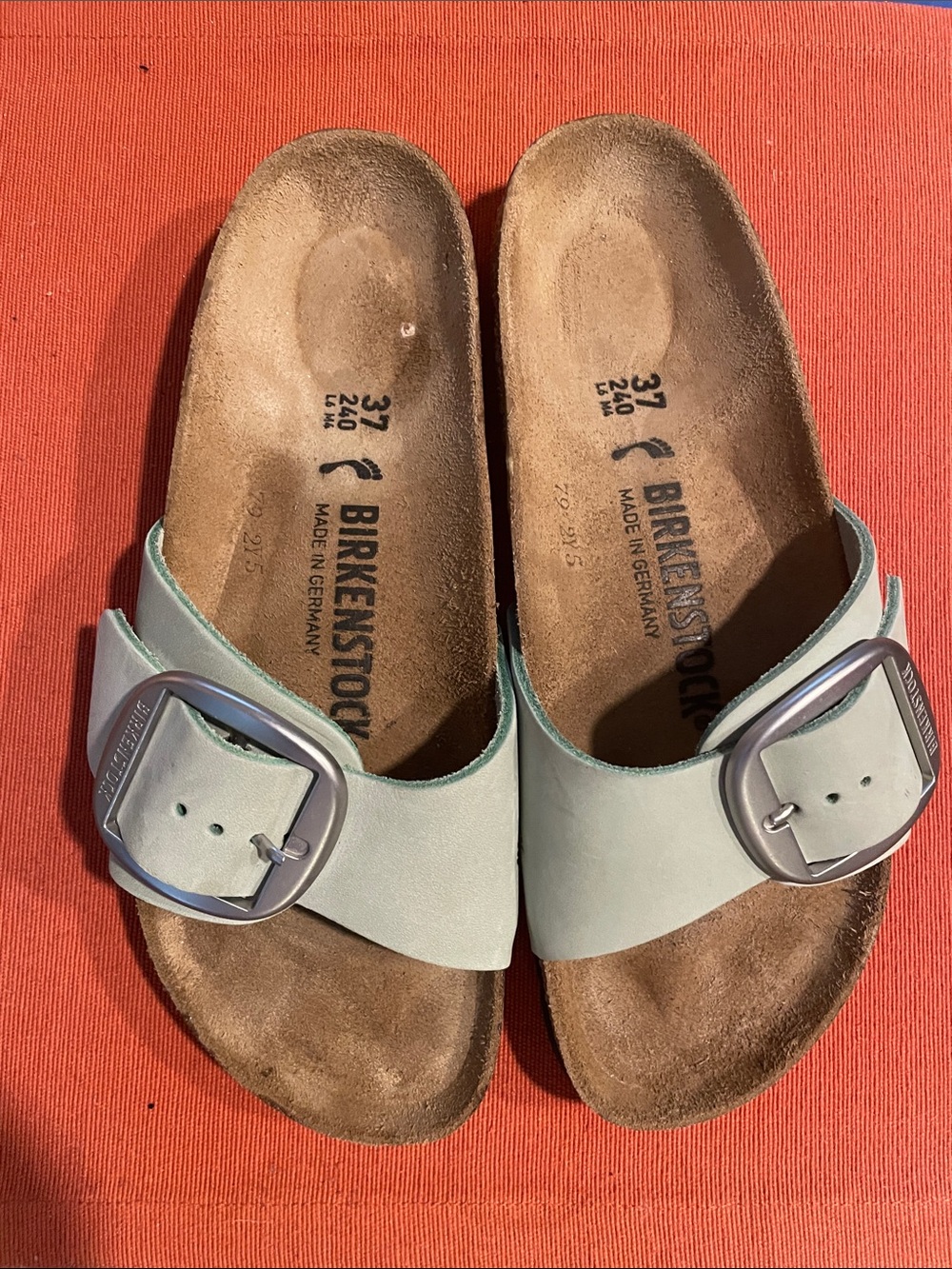 Birkenstock Madrid Big Buckle Sandals in Light Sage Green with Silver Buckles